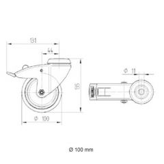 Zwenkwiel 100mm met rem