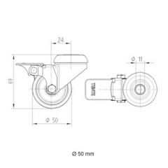 Zwenkwiel 50mm met rem