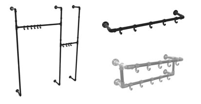 De grootste collectie steigerbuis kapstokken in zwart en staal DIY bouwpakketten - Kapstokken